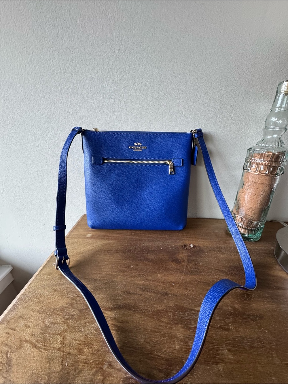 COACH Rowan large file bag blue Leather Crossbody Bag - Picture 2 of 10